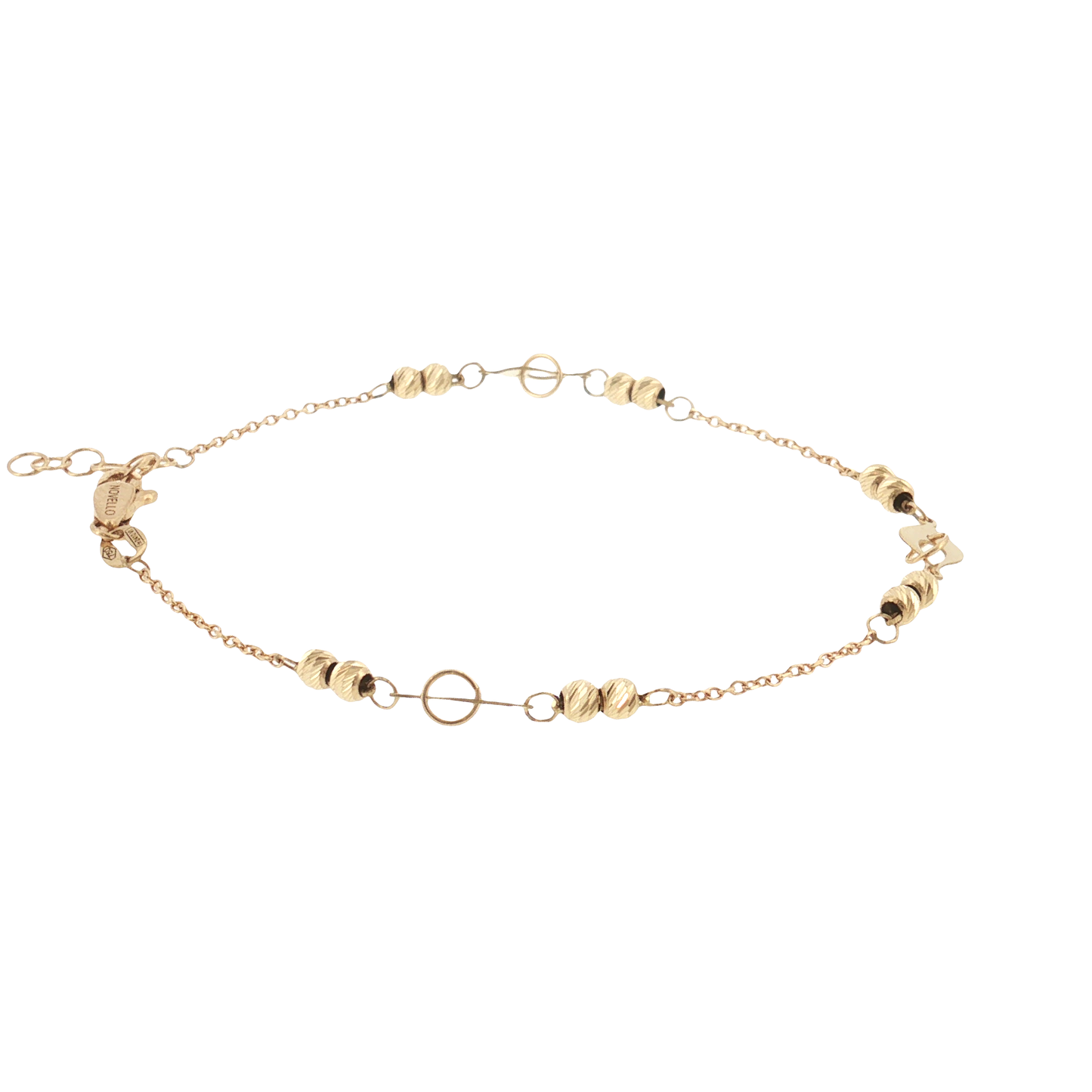 18K Gold Diamond Cut Beads and Leaves Bracelet