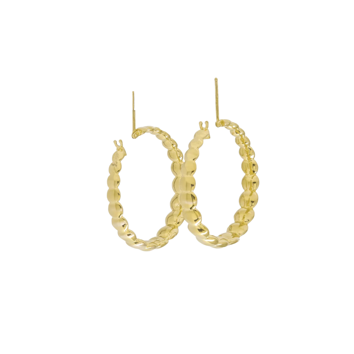 18K Gold Flat Ball Hoops