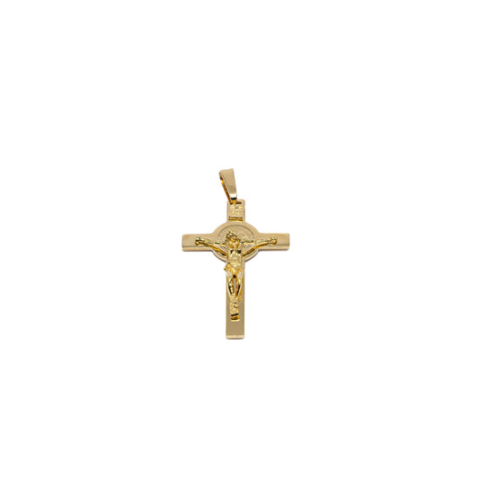 18K Gold Crucifix with Saint Benedict