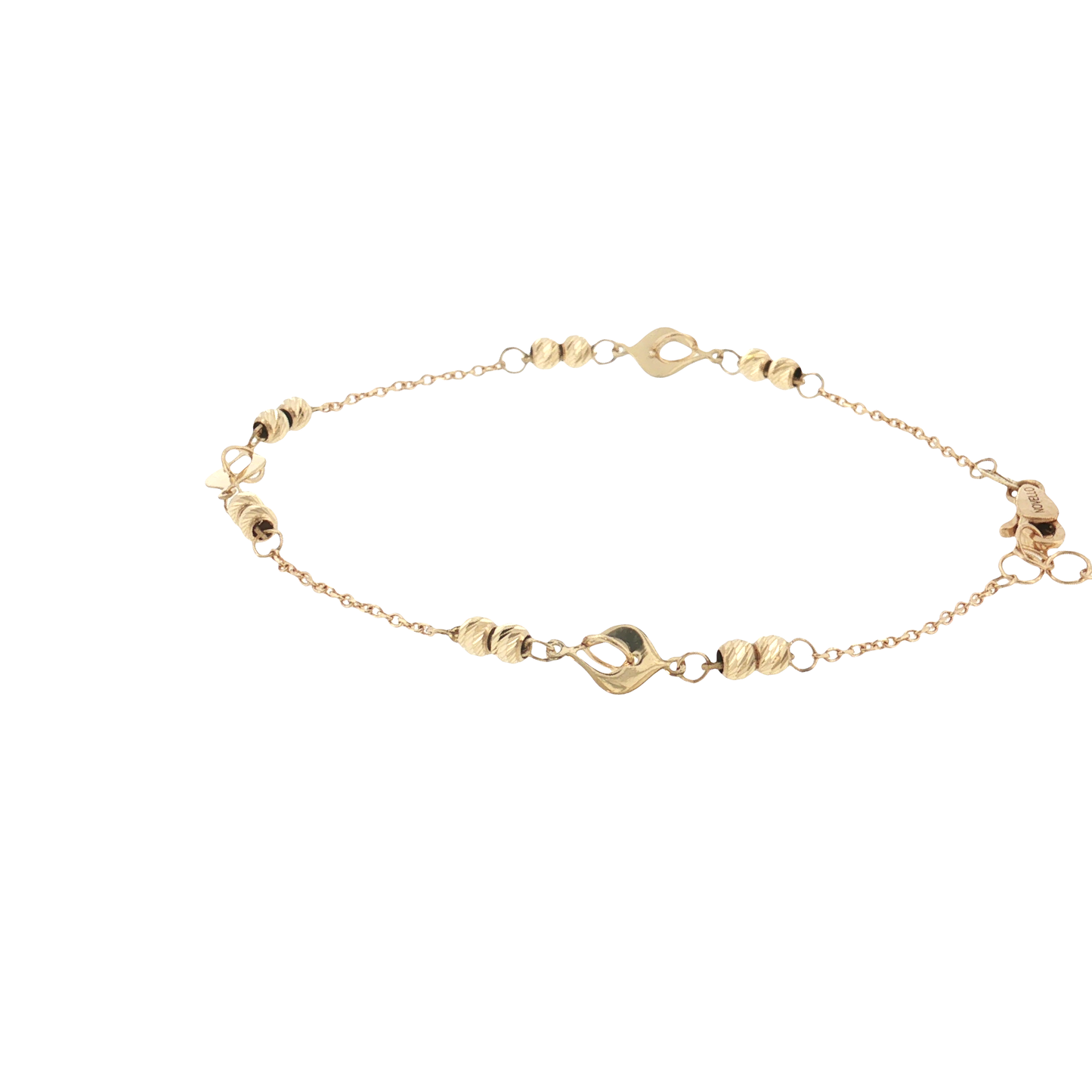 18K Gold Diamond Cut Beads and Leaves Bracelet