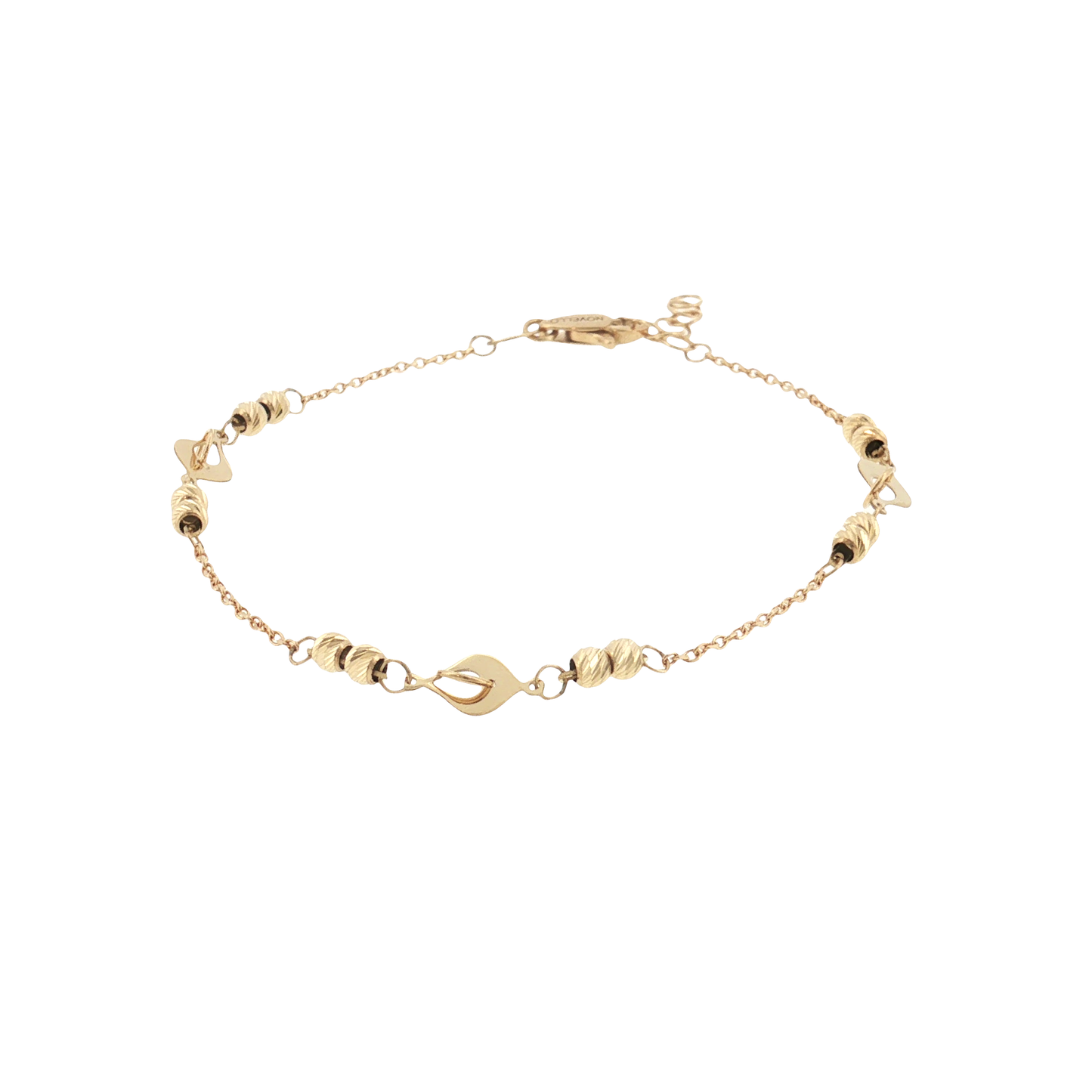 18K Gold Diamond Cut Beads and Leaves Bracelet