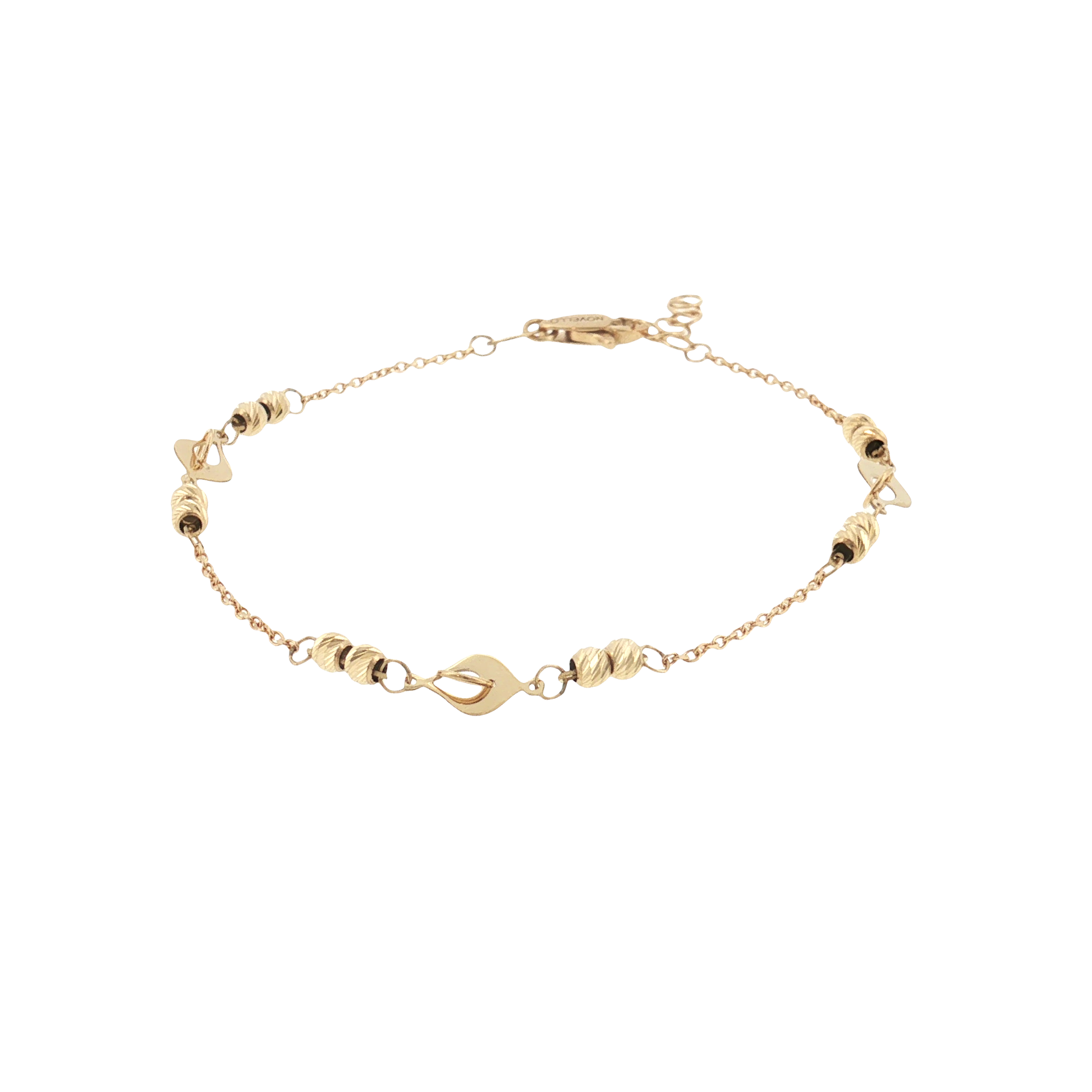 18K Gold Diamond Cut Beads and Leaves Bracelet