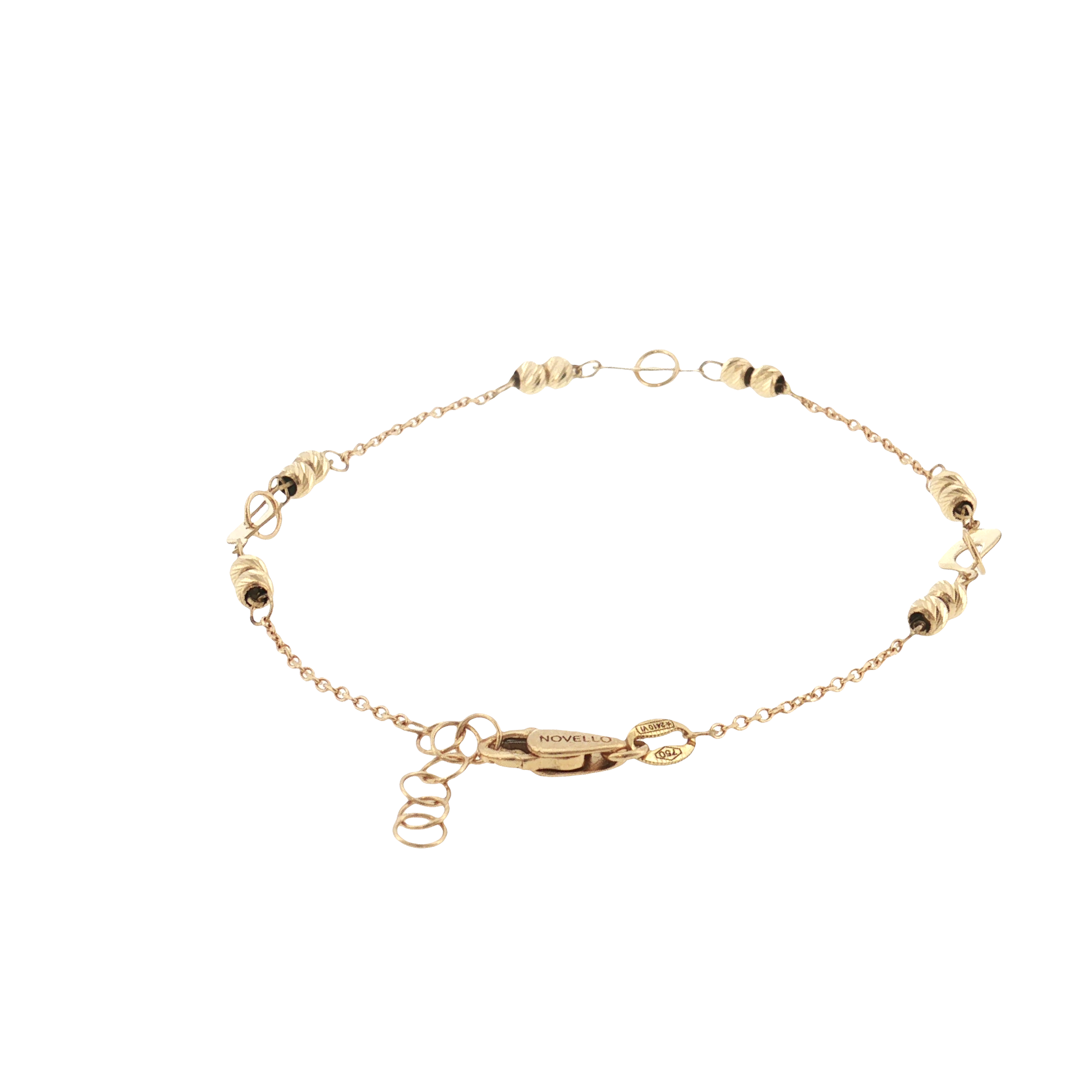 18K Gold Diamond Cut Beads and Leaves Bracelet