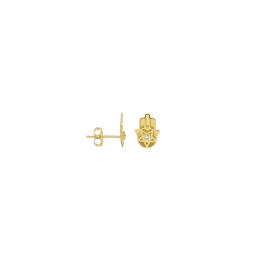 18K Gold Hamsa Hand Studs with Zircon