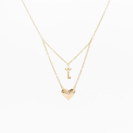 18K Gold Heart & Key Necklace