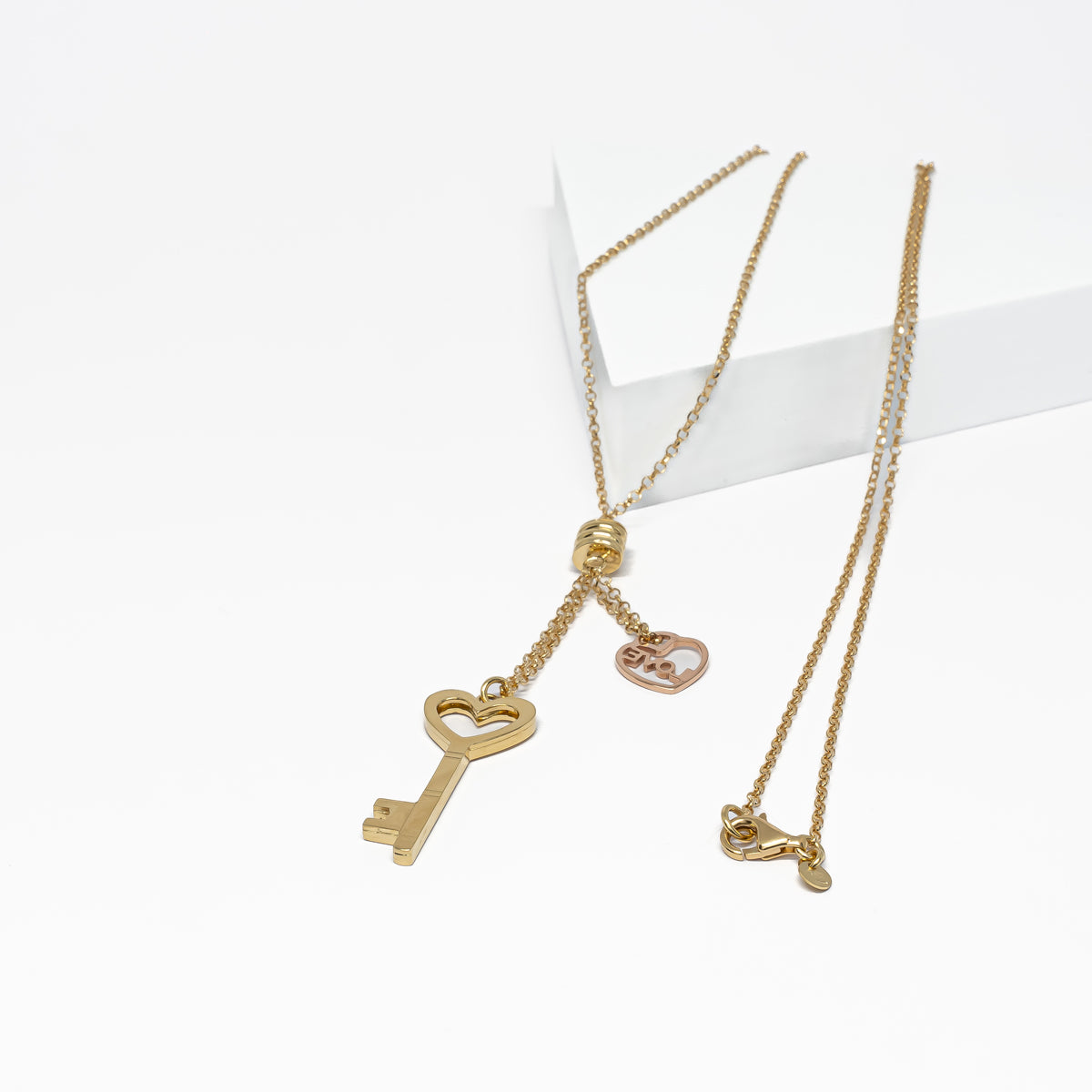 18K Gold Key & Heart Necklace