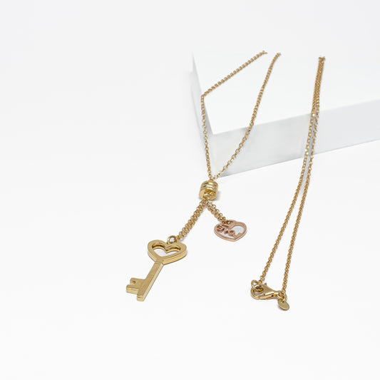 18K Gold Key & Heart Necklace