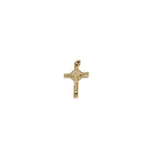 18K Gold Crucifix with Saint Benedict