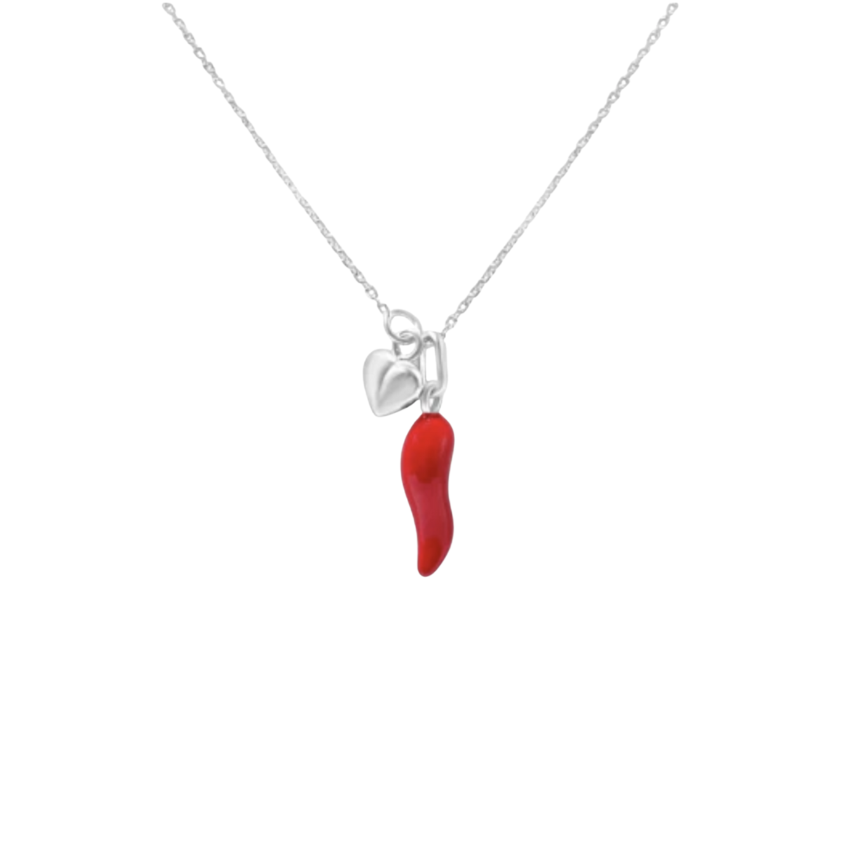 18K Gold Heart and Cornicello Necklace
