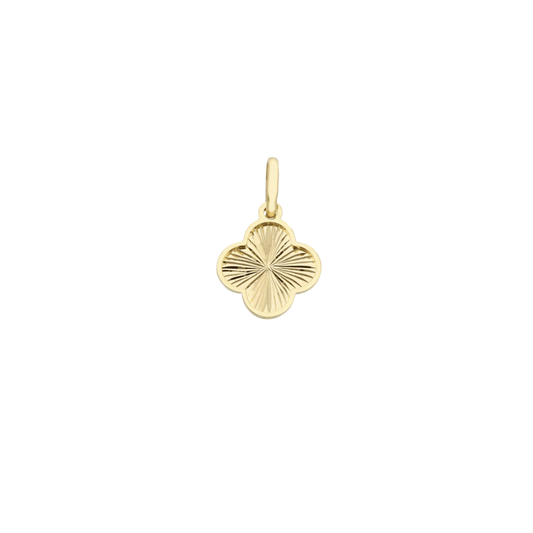 18K Gold Small Diamond Cut Clover Pendant