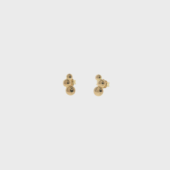 18K Gold Triple Button Stud Earrings