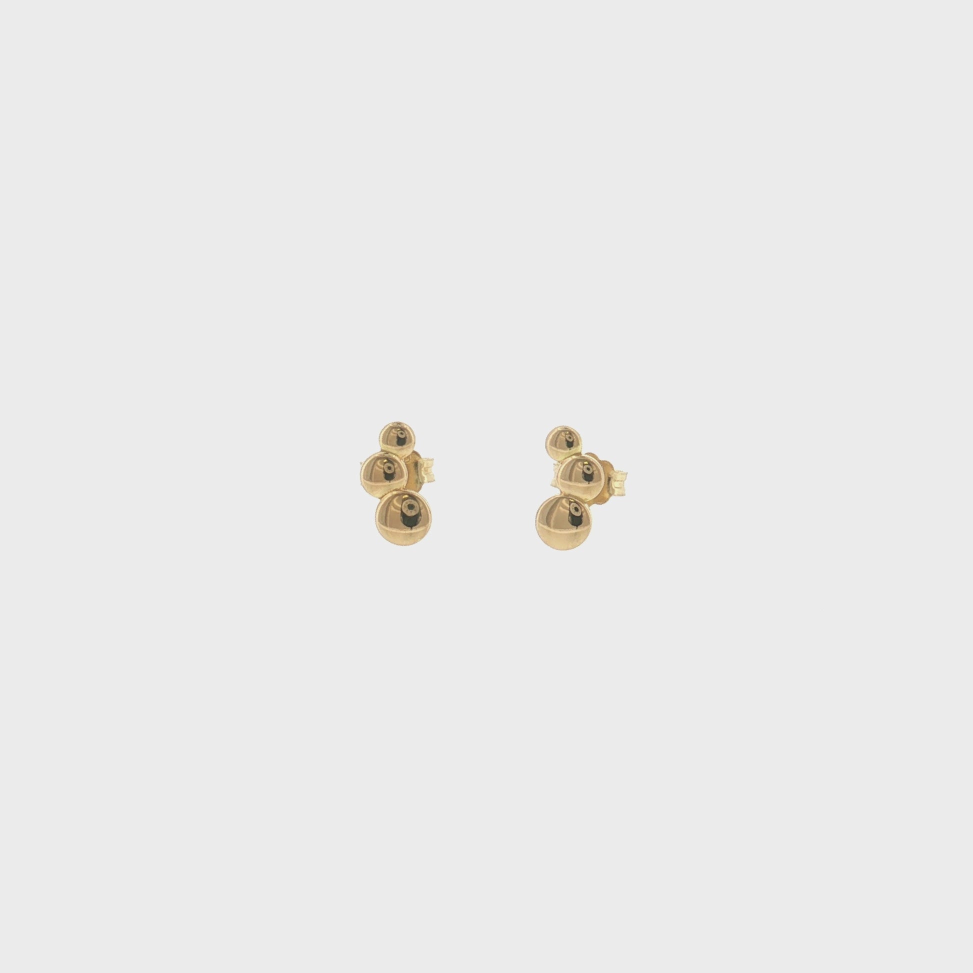 18K Gold Triple Button Stud Earrings