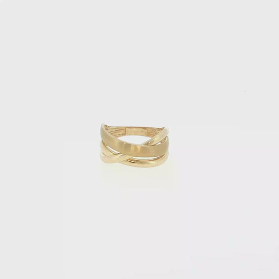 18K Yellow Gold Crossed Bands Ring