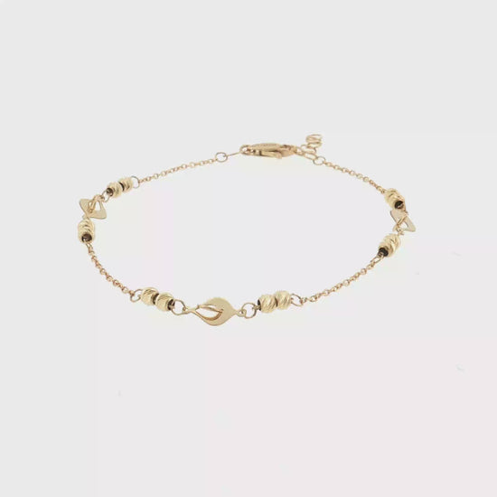 18K Gold Diamond Cut Beads and Leaves Bracelet