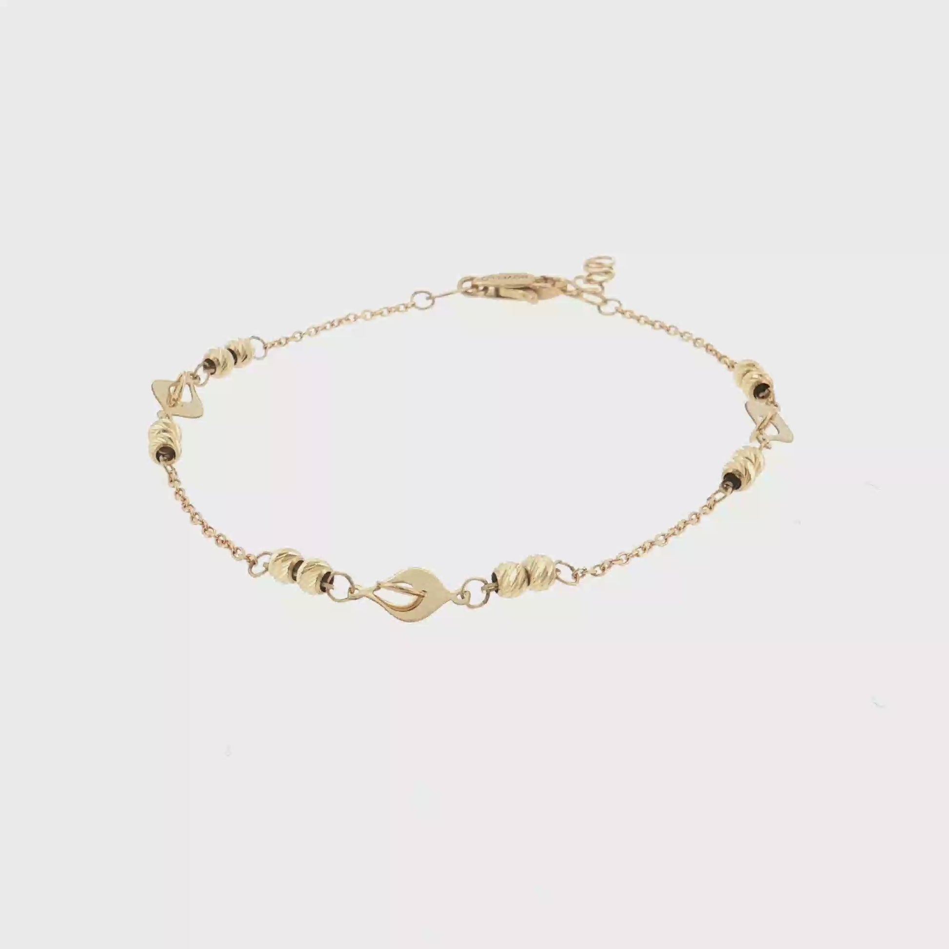 18K Gold Diamond Cut Beads and Leaves Bracelet