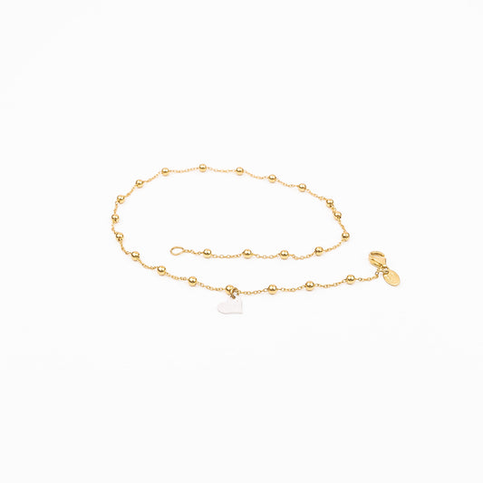 18K Gold Bead Anklet with Heart