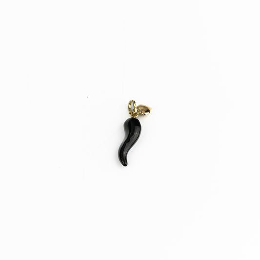 18K Gold Black Italian Cornicello and Heart