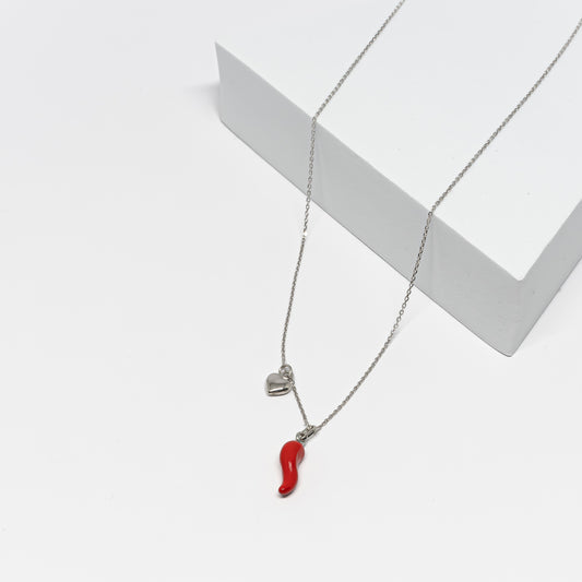 18K Gold Heart and Cornicello Necklace