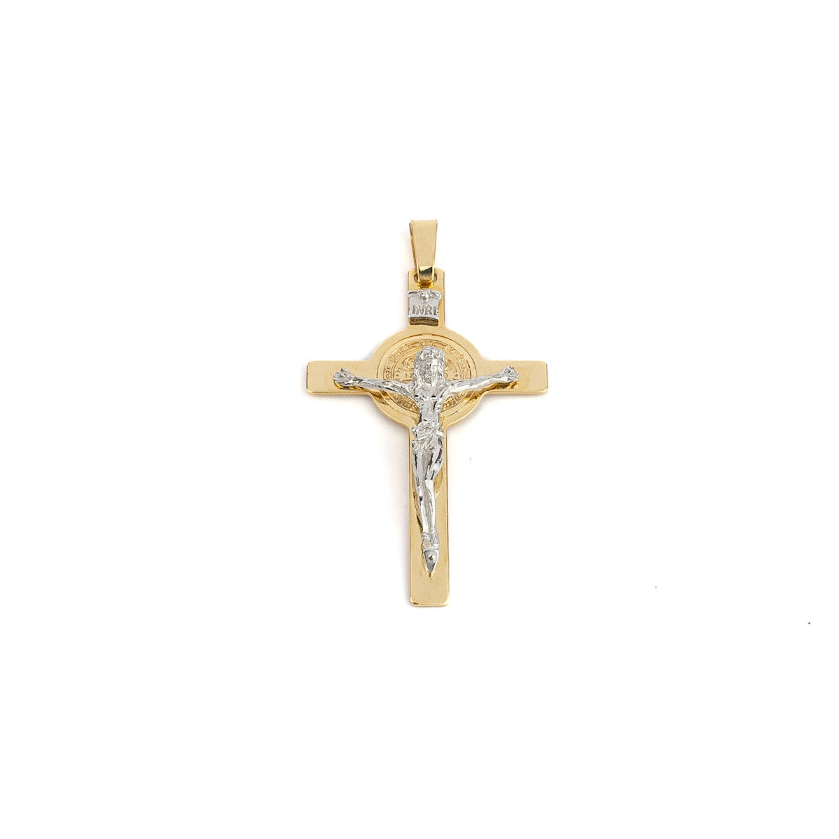 18K Gold Crucifix with Saint Benedict