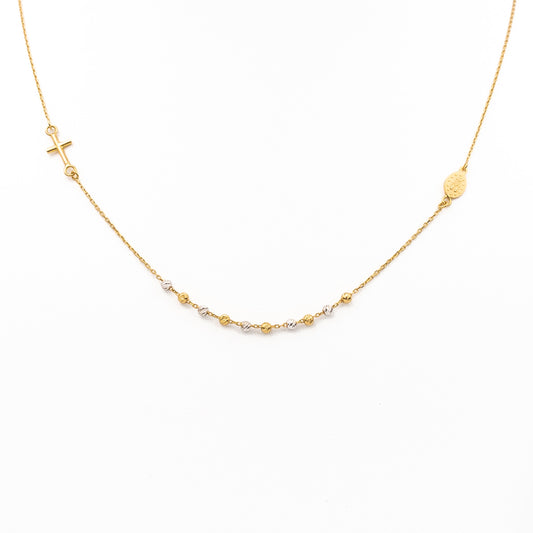 18K Gold Diamond Cut Bead Rosary Necklace