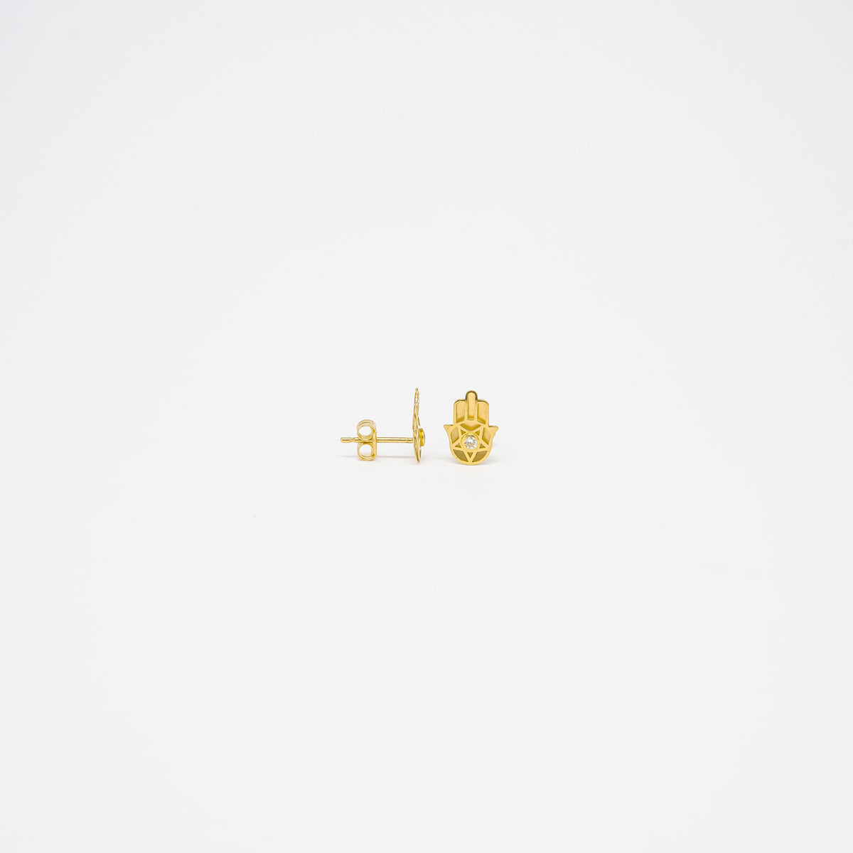 18K Yellow Gold Hamsa Hand Stud with Zircon