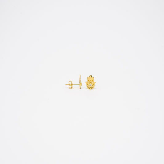 18K Yellow Gold Hamsa Hand Stud with Zircon