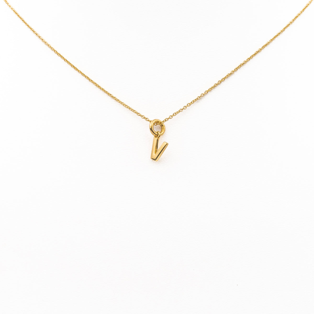 18K Gold Necklace with Solid Initial V