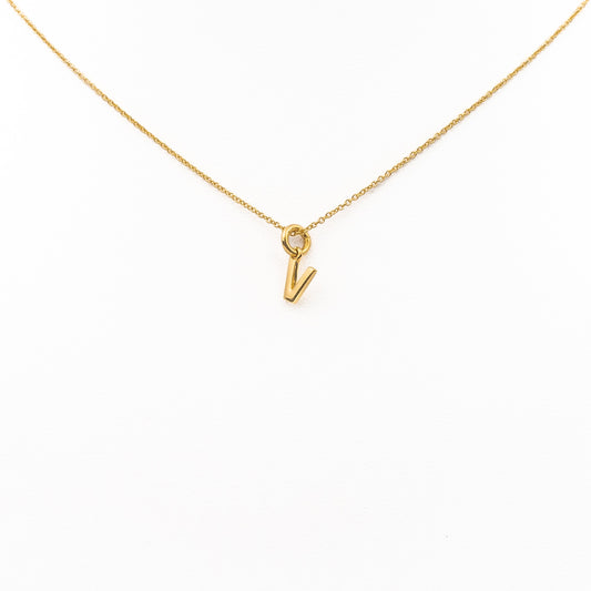 18K Gold Necklace with Solid Initial V