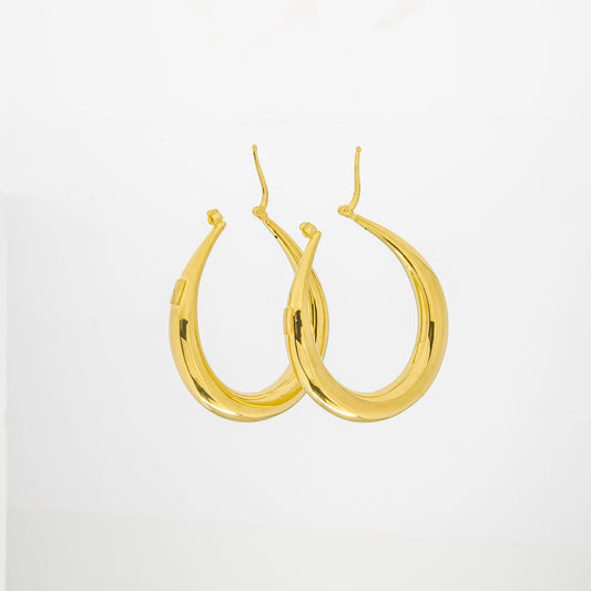 18K Gold Oval Puff Hoops