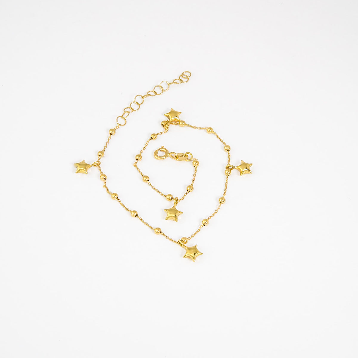 18K Gold Puff Star Anklet