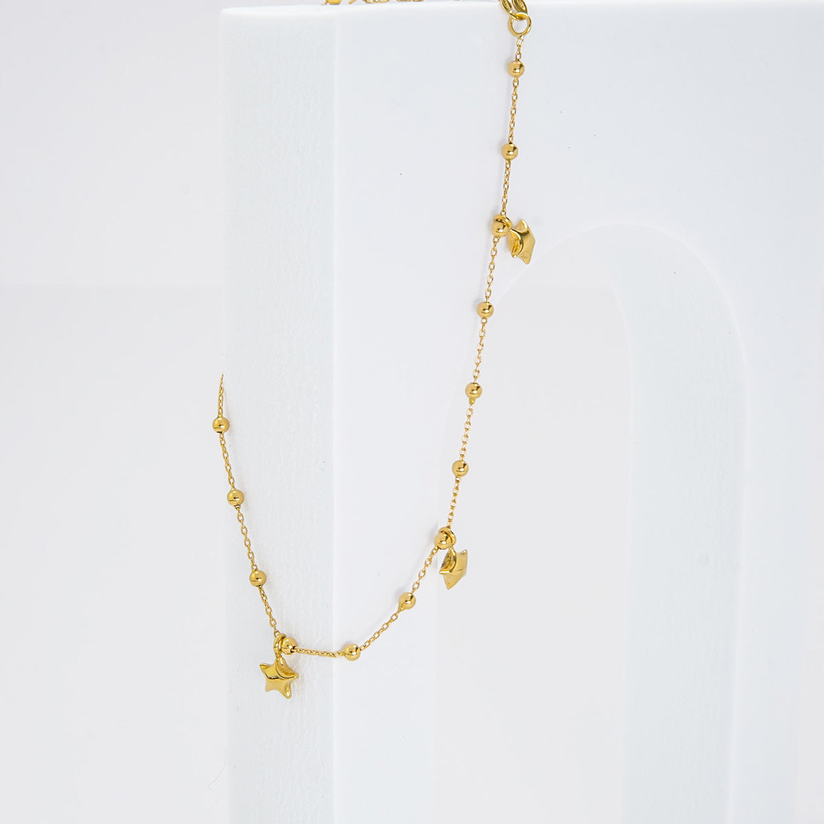 18K Gold Puff Star Anklet