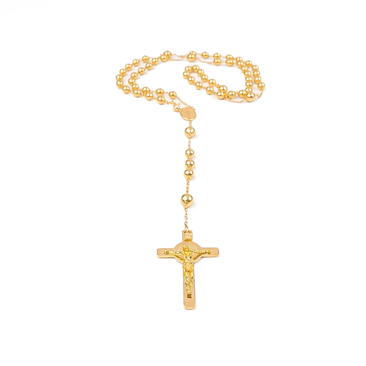 18K Gold Rosary Chain with Saint Benedict Cross