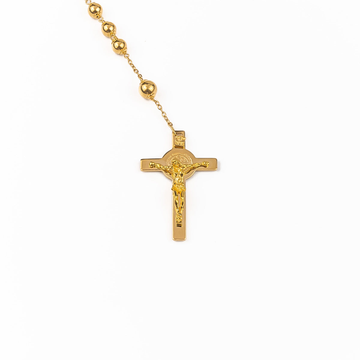 18K Gold Rosary Chain with Saint Benedict Cross