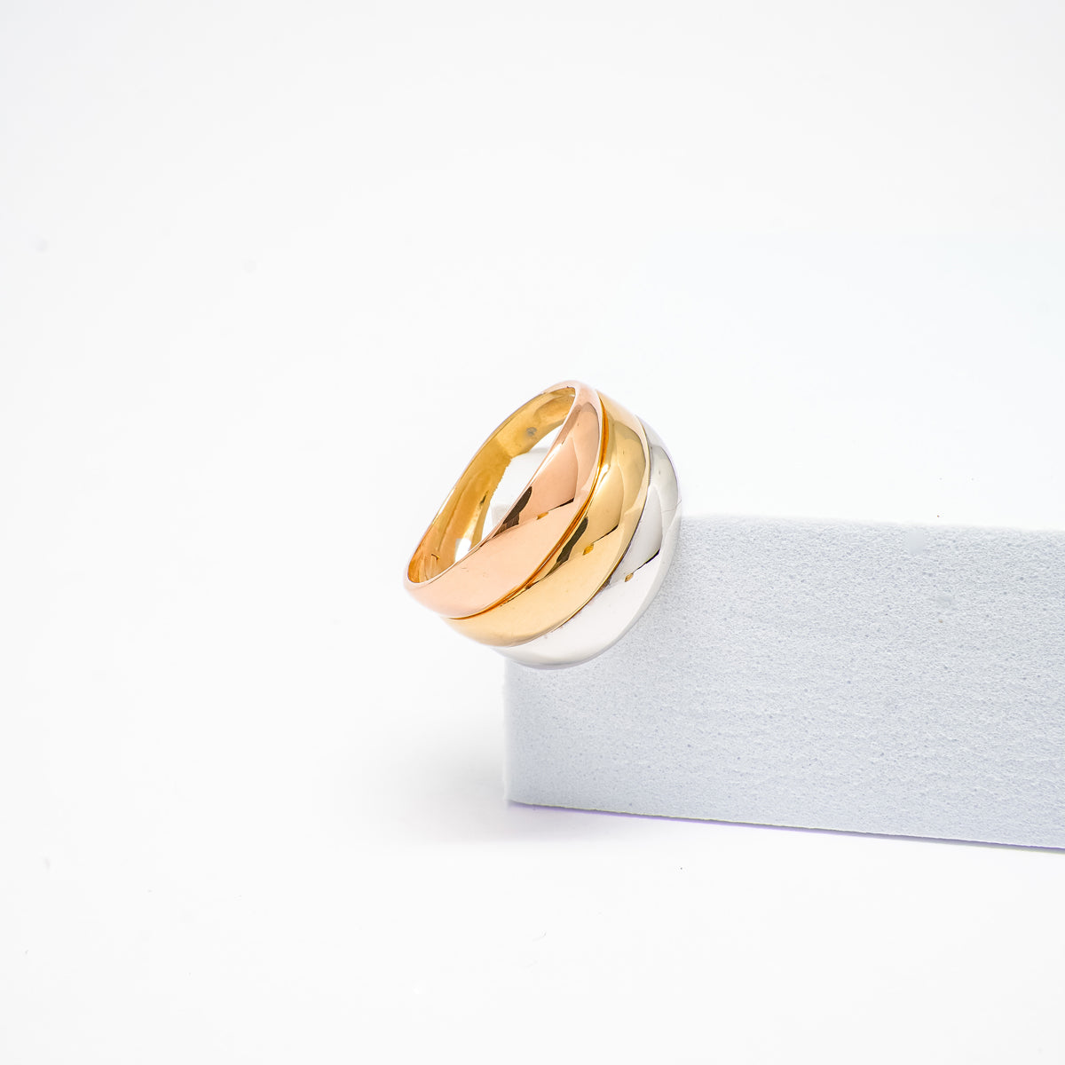 18K Gold Tri-Color Flat Ring
