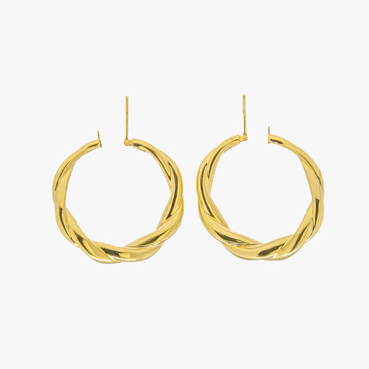 18K Yellow Gold Twisted Puff Hoops 