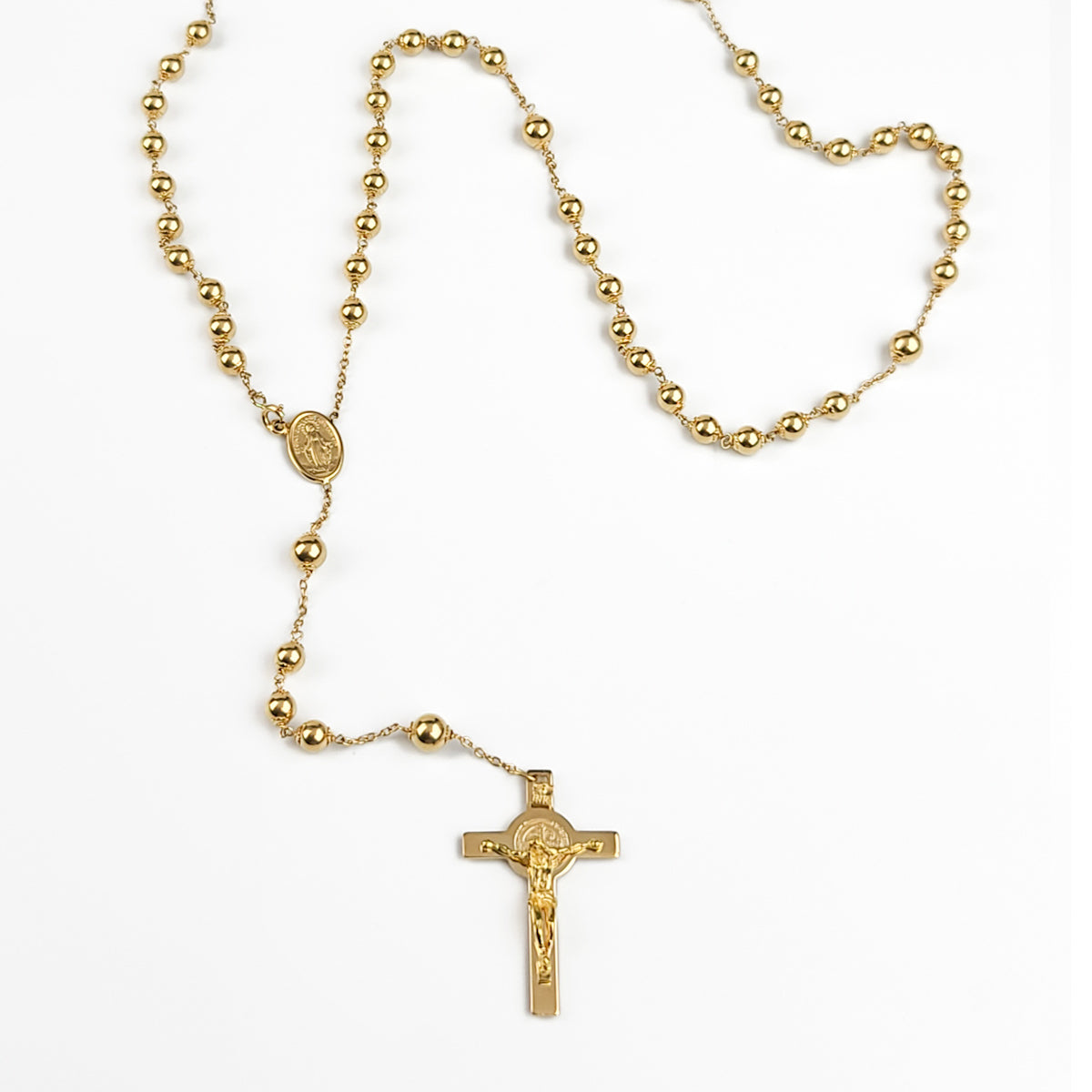 18K Gold Rosary Chain with Saint Benedict Cross