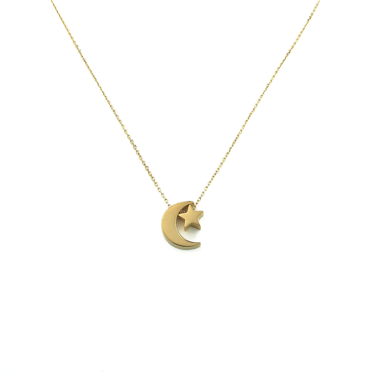 18K Gold Moon and Star Necklace