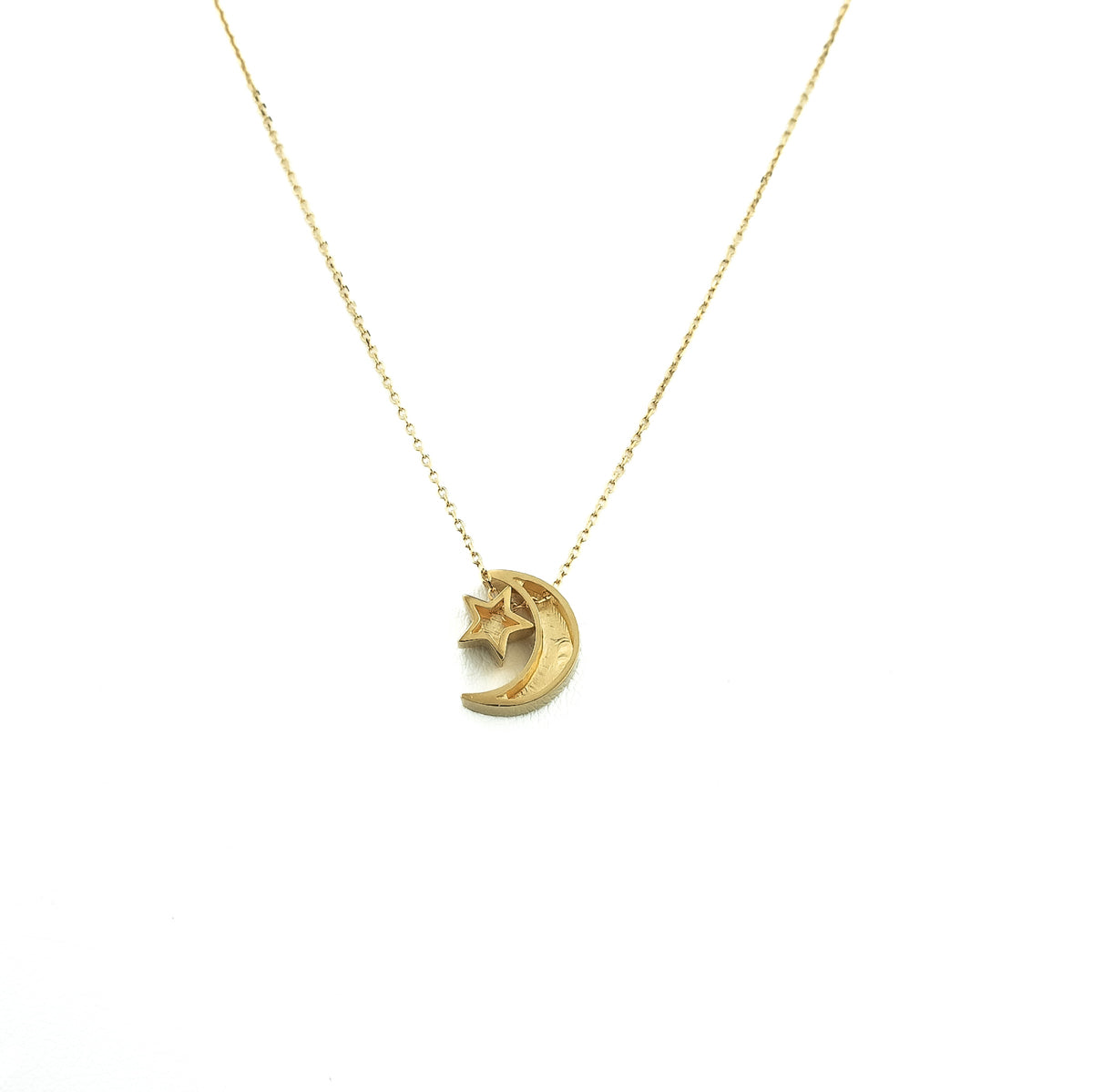 18K Gold Moon and Star Necklace