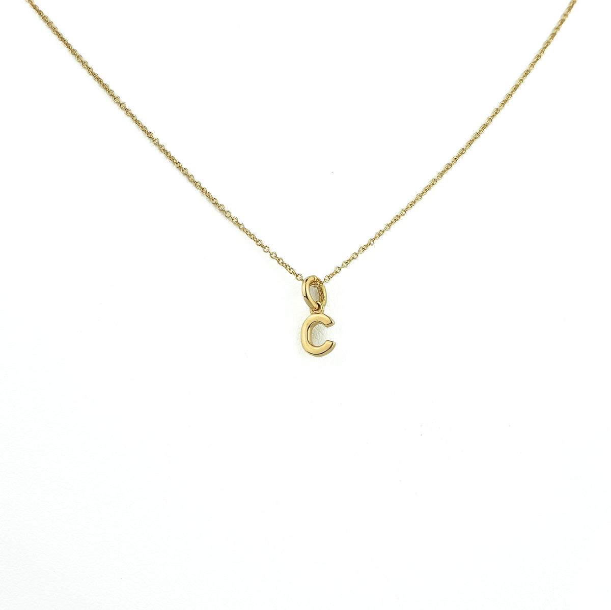 18K Gold Necklace with Solid Initial C