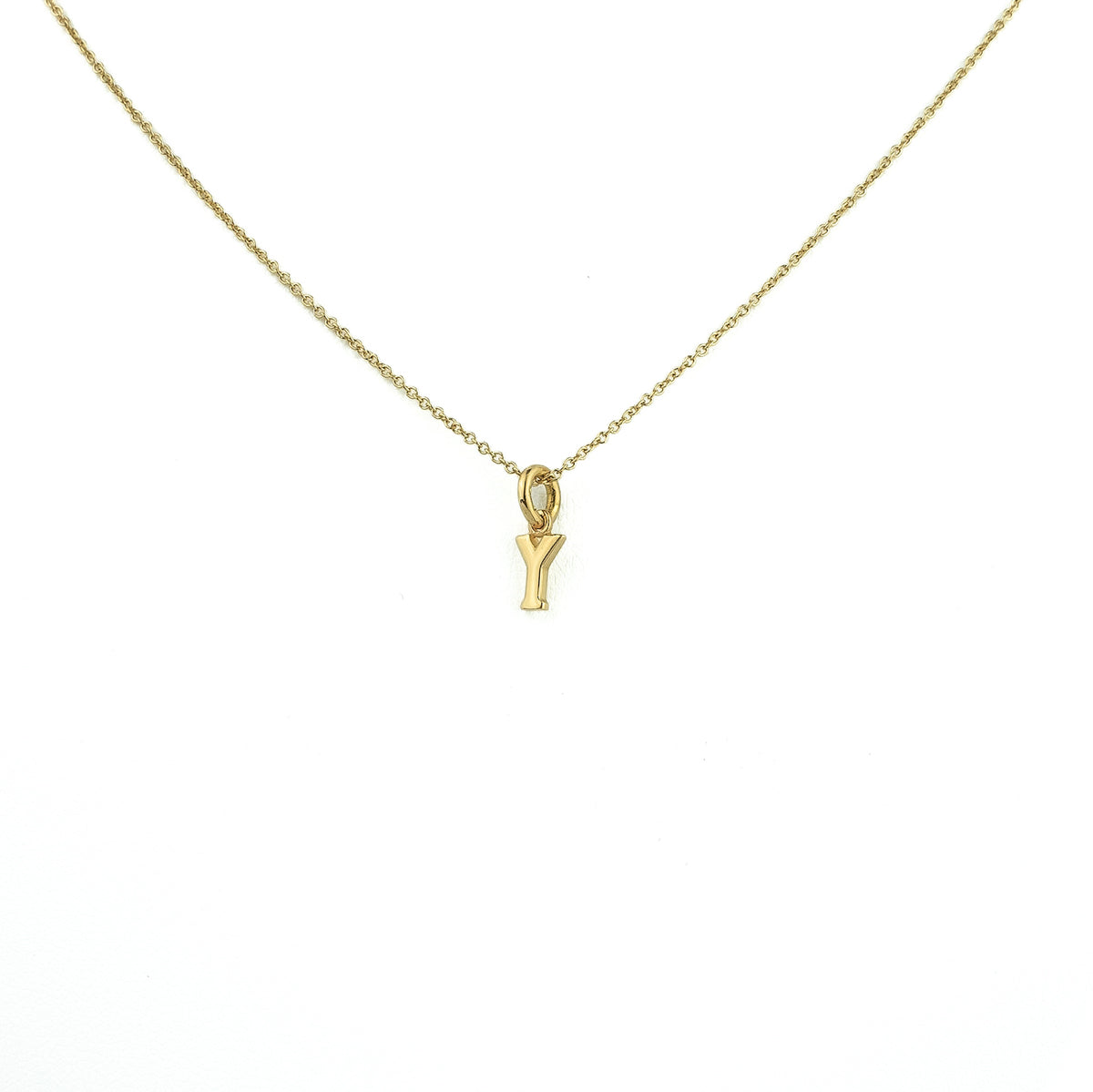 18K Gold Necklace with Solid Initial Y