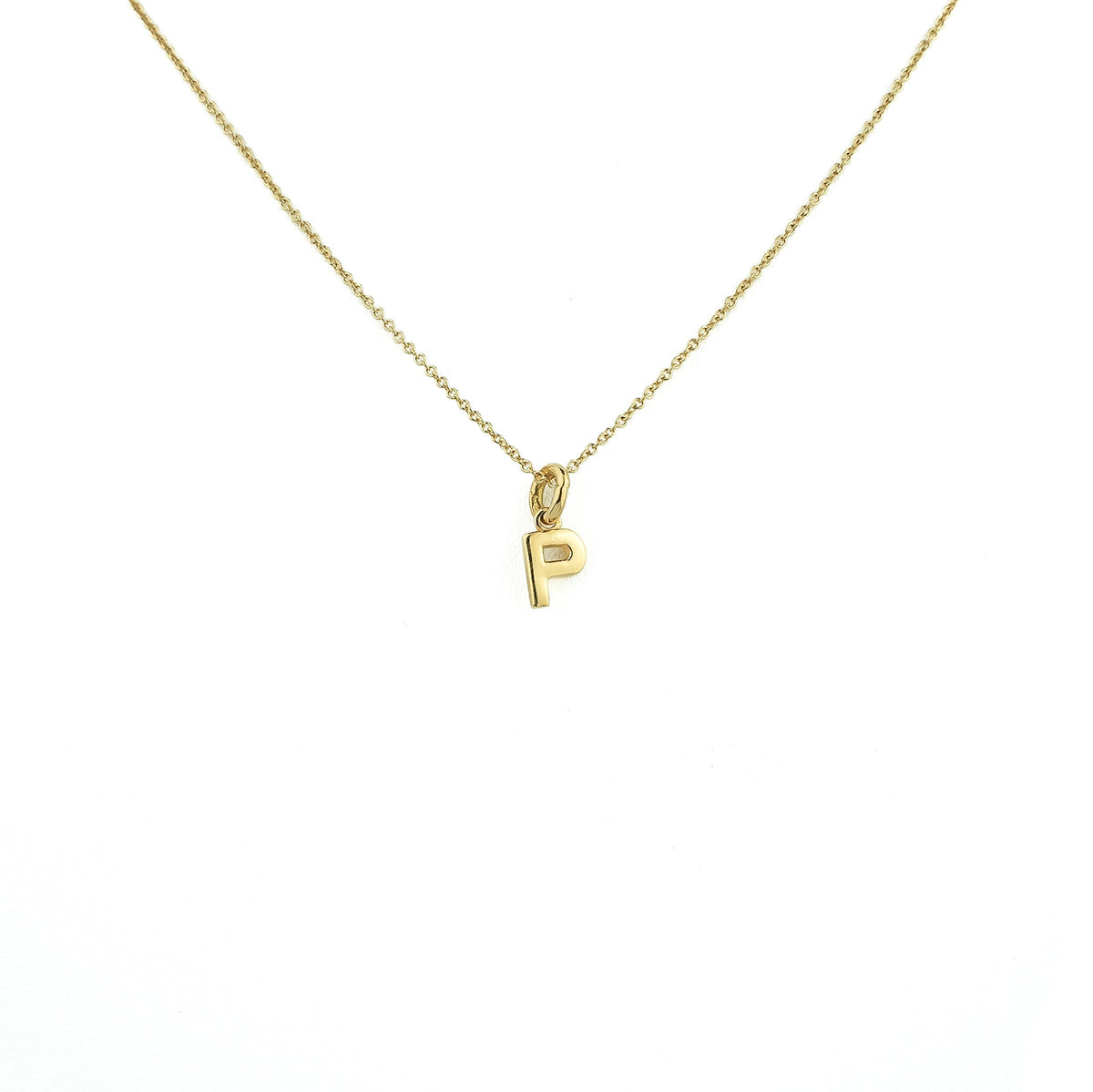 18K Gold Necklace with Solid Initial P