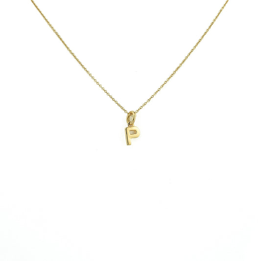 18K Gold Necklace with Solid Initial P