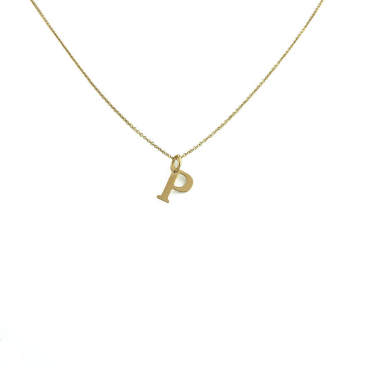 18K Gold Necklace with Flat Initial P